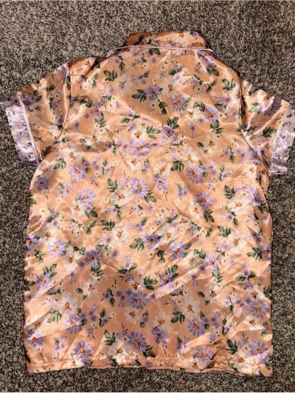 pink & purple floral satin pajama top